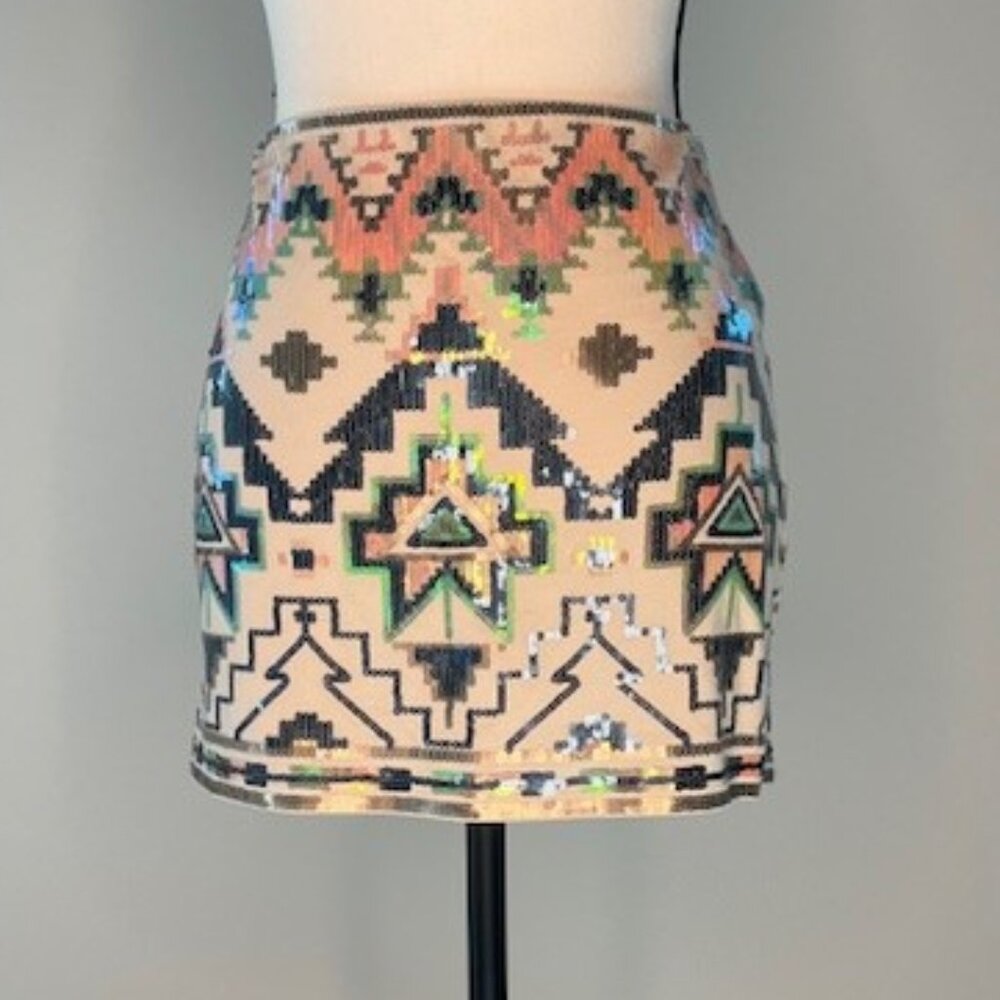 Express Women's Aztec Tribal Sequined Mini Skirt, Size XS
